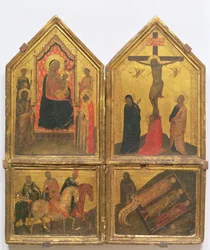 Madonna and Child with Saints, the Crucifixion and the Legend of the Three Living and the Three Dead